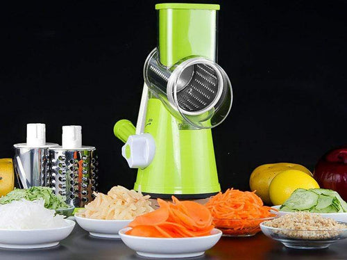 3-in-1 Manual Rotary Vegetable Cutter & Slicer – Multi-Function Kitchen Grater with 3 Stainless Steel Blades