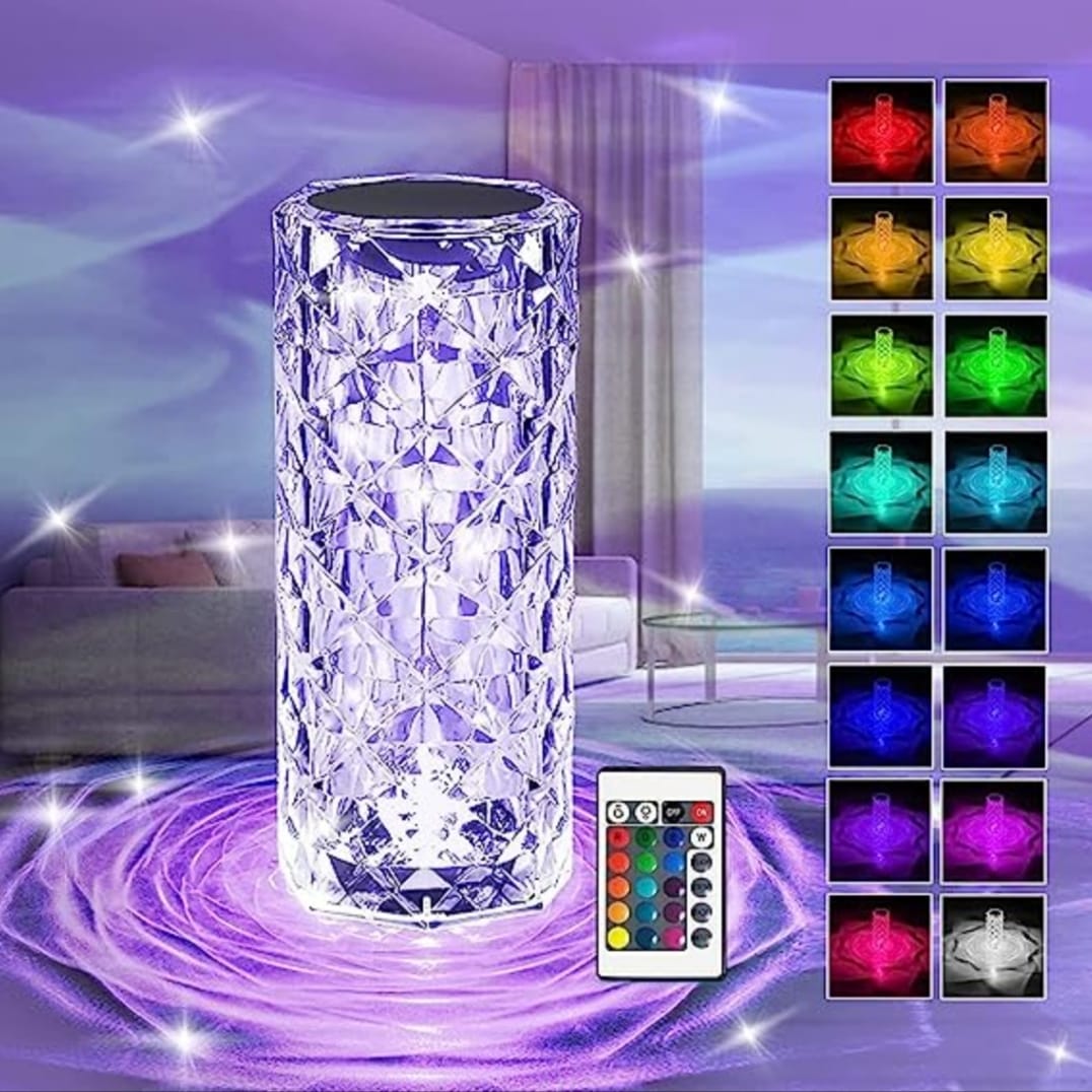 16 Colors Crystal Diamond Lamp with Remote – Rechargeable RGB LED Night Light | Luxury Table Lamp