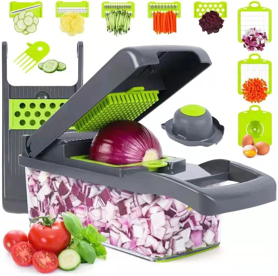 16-in-1 Vegetable Chopper & Slicer – Multi-Function Kitchen Cutter with Storage Box | Onion, Potato, Salad Cutter