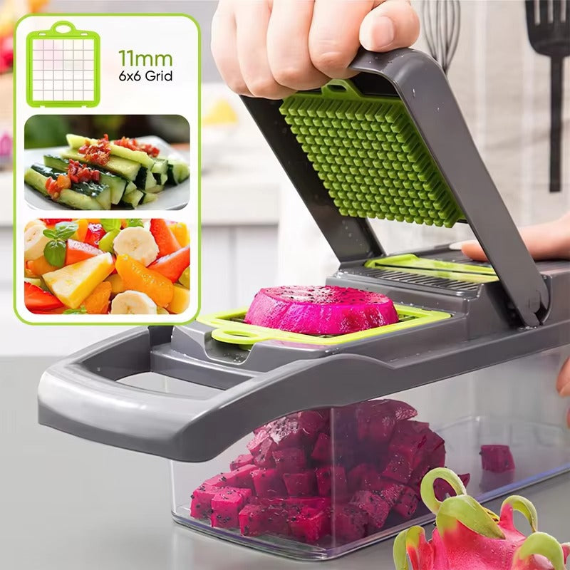 16-in-1 Vegetable Chopper & Slicer – Multi-Function Kitchen Cutter with Storage Box | Onion, Potato, Salad Cutter