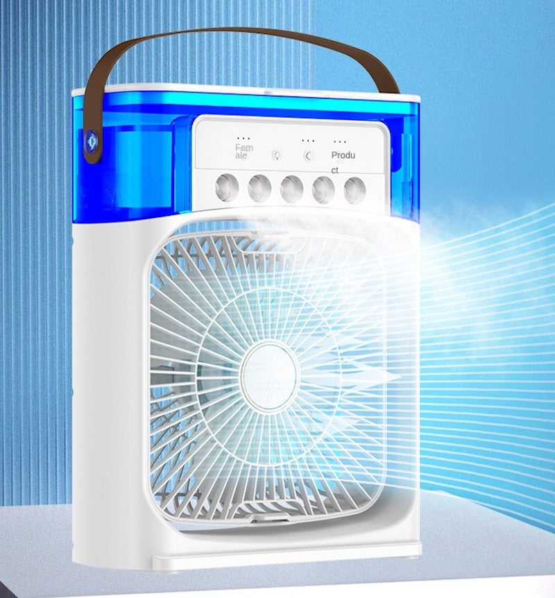 Portable Mini Air Cooler Fan With Water Spray & LED Light – 3 Speed USB Cooling Fan
