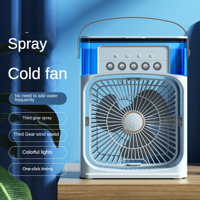 Portable Mini Air Cooler Fan With Water Spray & LED Light – 3 Speed USB Cooling Fan