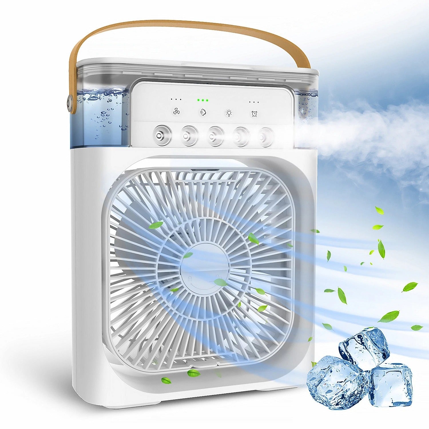 Portable Mini Air Cooler Fan With Water Spray & LED Light – 3 Speed USB Cooling Fan